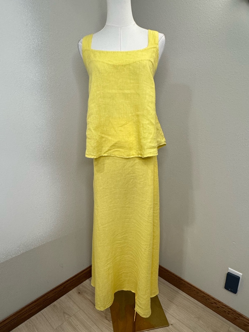 Ida Louise 100% Linen Yellow Two Piece Maxi Skirt & Tank Set Size L
